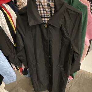 Women’s Collared Button Coat Jacket Long Sleeve Mid Length Lined Black Size S